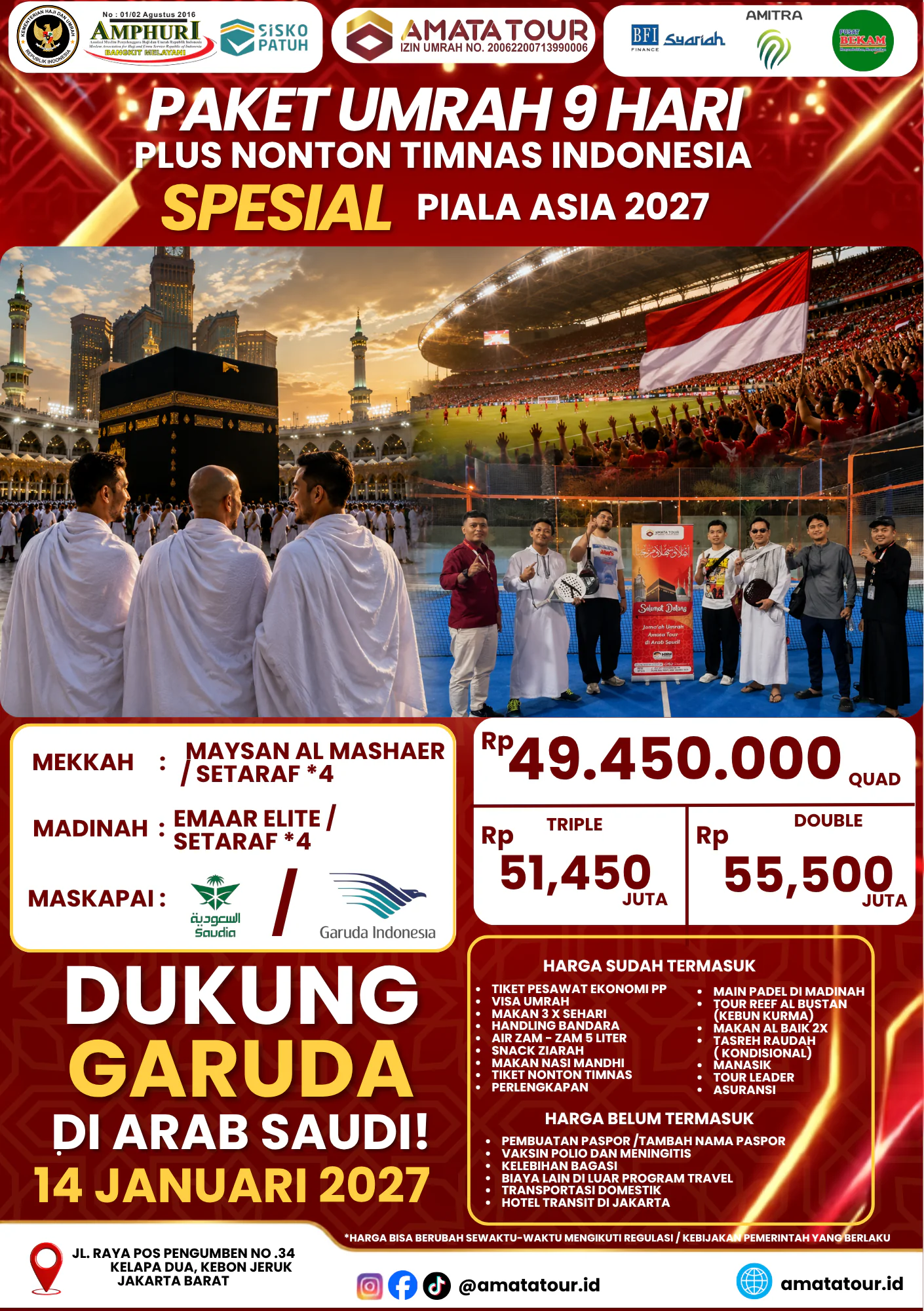 Umrah 9 Hari plus Nonton Timnas Indonesia